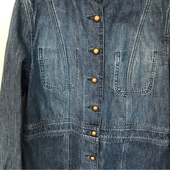 LIZ CLAIBORNE | Jean Jacket Blazer w/ Brass Buttons & Mandarin Collar Size L - Picture 6 of 15